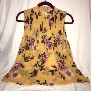 Yellow, Pink and Green Floral Print Spring Blouse